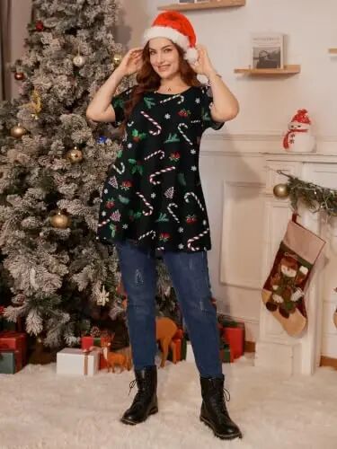 LARACE Plus Size Tops for Women Short Sleeve Summer Tunic Shirt for Legging - 2