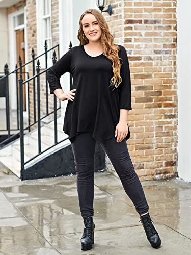 LARACE Plus Size Tops for Women Tunic Asymmetrical Dress Shirts 3/4 Sleeve V Neck Flowy Ladies Clothes for Leggings - 5