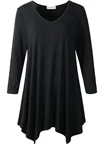 LARACE Plus Size Tops for Women Tunic Asymmetrical Dress Shirts 3/4 Sleeve V Neck Flowy Ladies Clothes for Leggings - 1