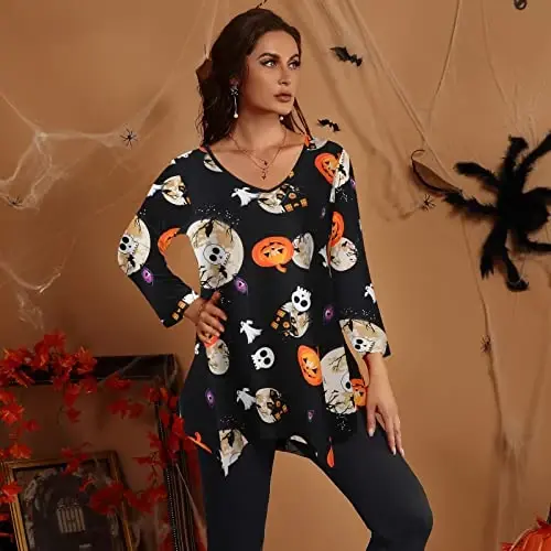 LARACE Plus Size Tops for Women Tunic Asymmetrical Dress Shirts 3/4 Sleeve V Neck Flowy Ladies Clothes for Leggings - 8