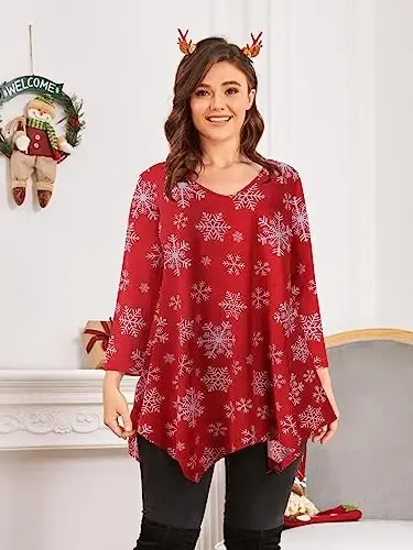 LARACE Plus Size Tops for Women Tunic Asymmetrical Dress Shirts 3/4 Sleeve V Neck Flowy Ladies Clothes for Leggings - LARACE (1)