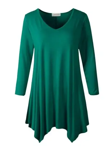 LARACE Plus Size Tops for Women Tunic Asymmetrical Dress Shirts 3/4 Sleeve V Neck Flowy Ladies Clothes for Leggings - 1