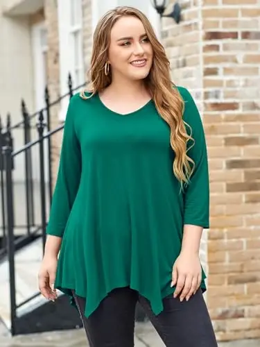 LARACE Plus Size Tops for Women Tunic Asymmetrical Dress Shirts 3/4 Sleeve V Neck Flowy Ladies Clothes for Leggings - 4