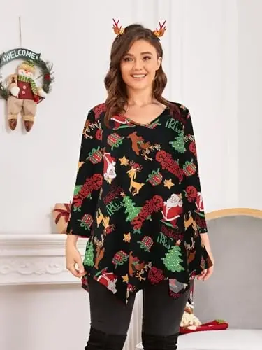 LARACE Plus Size Tops for Women Tunic Asymmetrical Dress Shirts 3/4 Sleeve V Neck Flowy Ladies Clothes for Leggings - 7