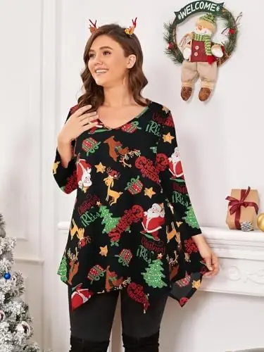 LARACE Plus Size Tops for Women Tunic Asymmetrical Dress Shirts 3/4 Sleeve V Neck Flowy Ladies Clothes for Leggings - 8