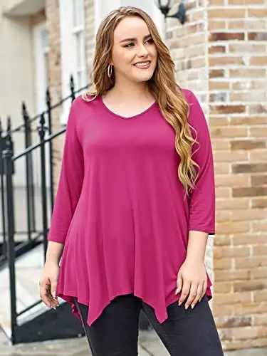 LARACE Plus Size Tops for Women Tunic Asymmetrical Dress Shirts 3/4 Sleeve V Neck Flowy Ladies Clothes for Leggings - 9
