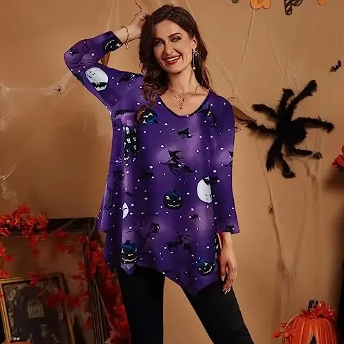 LARACE Plus Size Tops for Women Tunic Asymmetrical Dress Shirts 3/4 Sleeve V Neck Flowy Ladies Clothes for Leggings - 9