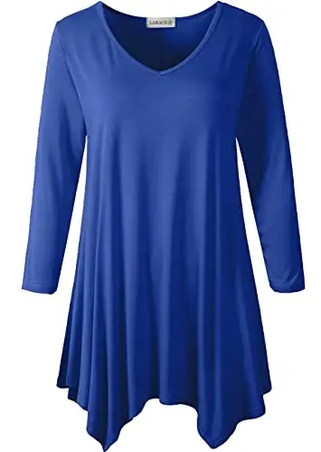 LARACE Plus Size Tops for Women Tunic Asymmetrical Dress Shirts 3/4 Sleeve V Neck Flowy Ladies Clothes for Leggings - 6