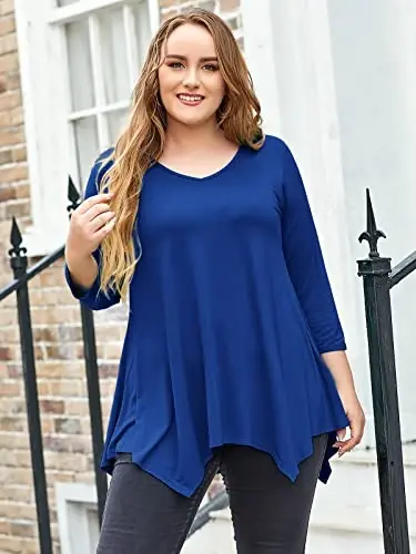 LARACE Plus Size Tops for Women Tunic Asymmetrical Dress Shirts 3/4 Sleeve V Neck Flowy Ladies Clothes for Leggings - 8