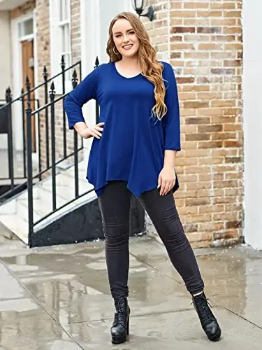 LARACE Plus Size Tops for Women Tunic Asymmetrical Dress Shirts 3/4 Sleeve V Neck Flowy Ladies Clothes for Leggings - 10