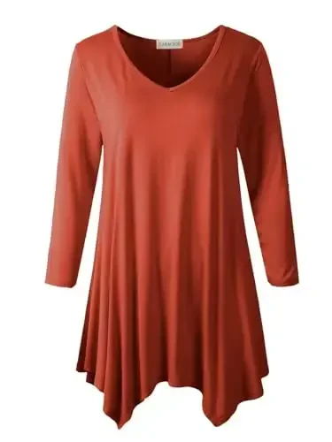 LARACE Plus Size Tops for Women Tunic Asymmetrical Dress Shirts 3/4 Sleeve V Neck Flowy Ladies Clothes for Leggings 