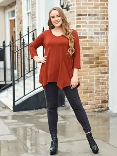 LARACE Plus Size Tops for Women Tunic Asymmetrical Dress Shirts 3/4 Sleeve V Neck Flowy Ladies Clothes for Leggings - 5