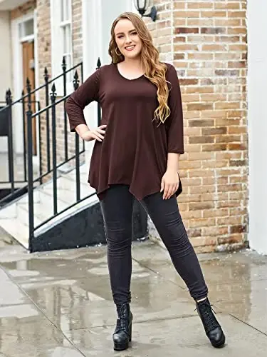 LARACE Plus Size Tops for Women Tunic Asymmetrical Dress Shirts 3/4 Sleeve V Neck Flowy Ladies Clothes for Leggings - 10