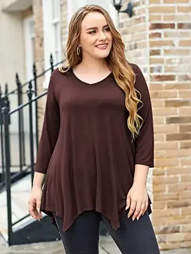 LARACE Plus Size Tops for Women Tunic Asymmetrical Dress Shirts 3/4 Sleeve V Neck Flowy Ladies Clothes for Leggings - 4