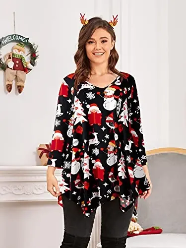 LARACE Plus Size Tops for Women Tunic Asymmetrical Dress Shirts 3/4 Sleeve V Neck Flowy Ladies Clothes for Leggings - 7