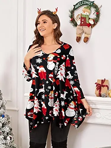 LARACE Plus Size Tops for Women Tunic Asymmetrical Dress Shirts 3/4 Sleeve V Neck Flowy Ladies Clothes for Leggings - 3