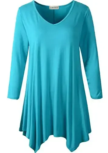 LARACE Plus Size Tops for Women Tunic Asymmetrical Dress Shirts 3/4 Sleeve V Neck Flowy Ladies Clothes for Leggings - MODAZONE