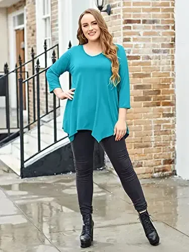 LARACE Plus Size Tops for Women Tunic Asymmetrical Dress Shirts 3/4 Sleeve V Neck Flowy Ladies Clothes for Leggings - 5