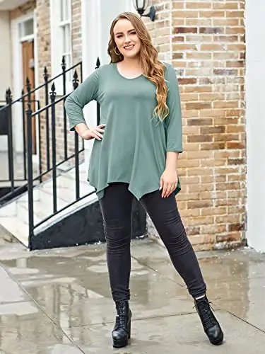 LARACE Plus Size Tops for Women Tunic Asymmetrical Dress Shirts 3/4 Sleeve V Neck Flowy Ladies Clothes for Leggings - 10
