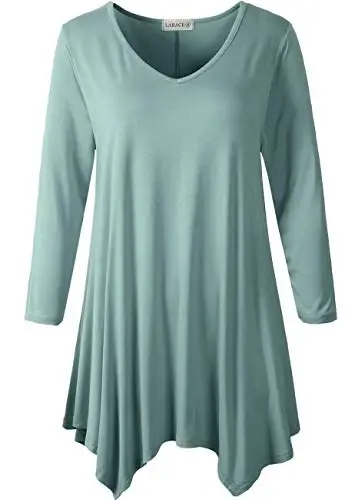 LARACE Plus Size Tops for Women Tunic Asymmetrical Dress Shirts 3/4 Sleeve V Neck Flowy Ladies Clothes for Leggings - MODAZONE