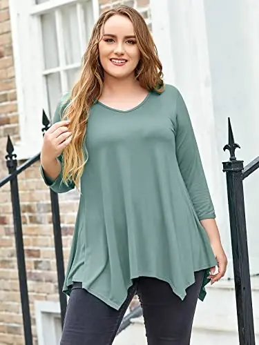 LARACE Plus Size Tops for Women Tunic Asymmetrical Dress Shirts 3/4 Sleeve V Neck Flowy Ladies Clothes for Leggings - 3