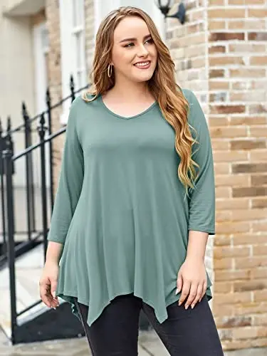 LARACE Plus Size Tops for Women Tunic Asymmetrical Dress Shirts 3/4 Sleeve V Neck Flowy Ladies Clothes for Leggings - 4