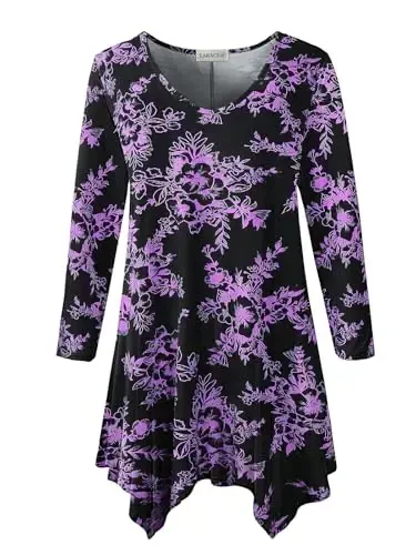 LARACE Plus Size Tops for Women Tunic Asymmetrical Dress Shirts 3/4 Sleeve V Neck Flowy Ladies Clothes for Leggings - MODAZONE