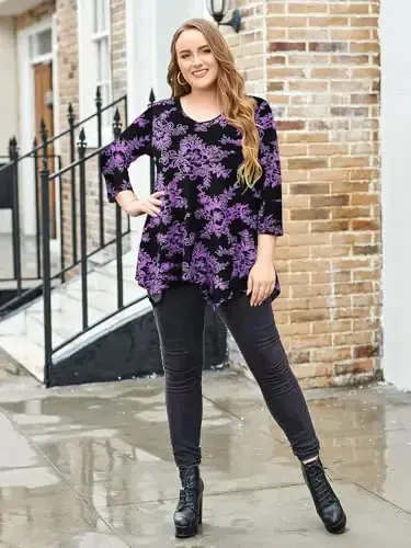 LARACE Plus Size Tops for Women Tunic Asymmetrical Dress Shirts 3/4 Sleeve V Neck Flowy Ladies Clothes for Leggings - 5
