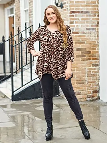 LARACE Plus Size Tops for Women Tunic Asymmetrical Dress Shirts 3/4 Sleeve V Neck Flowy Ladies Clothes for Leggings - 10