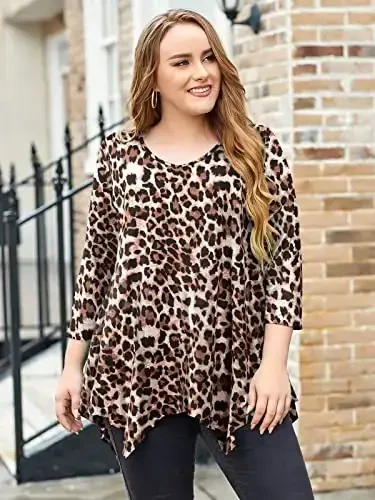 LARACE Plus Size Tops for Women Tunic Asymmetrical Dress Shirts 3/4 Sleeve V Neck Flowy Ladies Clothes for Leggings - 4