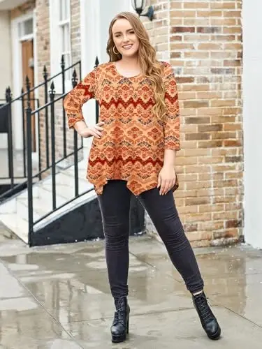 LARACE Plus Size Tops for Women Tunic Asymmetrical Dress Shirts 3/4 Sleeve V Neck Flowy Ladies Clothes for Leggings - 10