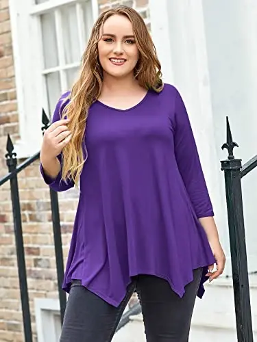 LARACE Plus Size Tops for Women Tunic Asymmetrical Dress Shirts 3/4 Sleeve V Neck Flowy Ladies Clothes for Leggings - 3