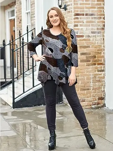 LARACE Plus Size Tops for Women Tunic Asymmetrical Dress Shirts 3/4 Sleeve V Neck Flowy Ladies Clothes for Leggings - 5