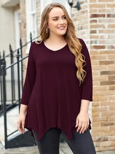 LARACE Plus Size Tops for Women Tunic Asymmetrical Dress Shirts 3/4 Sleeve V Neck Flowy Ladies Clothes for Leggings - 9