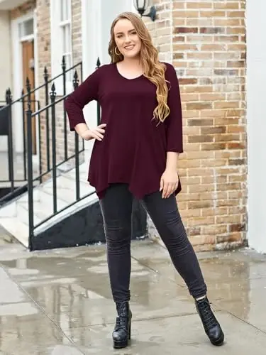LARACE Plus Size Tops for Women Tunic Asymmetrical Dress Shirts 3/4 Sleeve V Neck Flowy Ladies Clothes for Leggings - 10