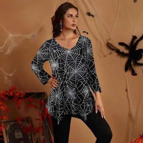 LARACE Plus Size Tops for Women Tunic Asymmetrical Dress Shirts 3/4 Sleeve V Neck Flowy Ladies Clothes for Leggings - 3