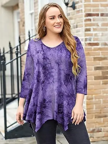 LARACE Plus Size Tops for Women Tunic Asymmetrical Dress Shirts 3/4 Sleeve V Neck Flowy Ladies Clothes for Leggings - 9