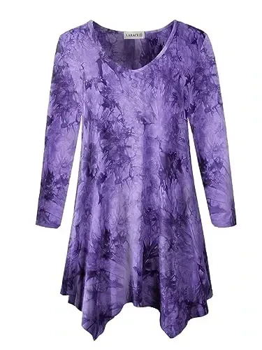LARACE Plus Size Tops for Women Tunic Asymmetrical Dress Shirts 3/4 Sleeve V Neck Flowy Ladies Clothes for Leggings 