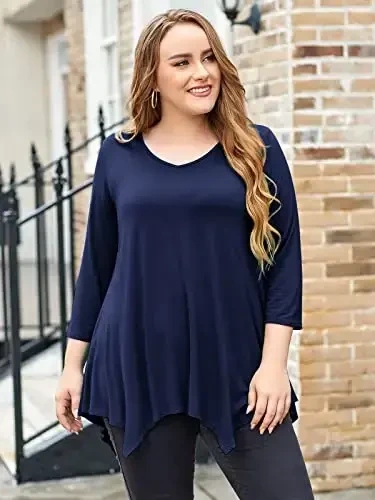 LARACE Plus Size Tops for Women Tunic Asymmetrical Dress Shirts 3/4 Sleeve V Neck Flowy Ladies Clothes for Leggings - 4
