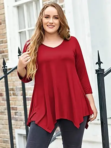 LARACE Plus Size Tops for Women Tunic Asymmetrical Dress Shirts 3/4 Sleeve V Neck Flowy Ladies Clothes for Leggings - 8