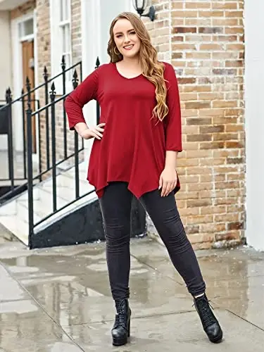 LARACE Plus Size Tops for Women Tunic Asymmetrical Dress Shirts 3/4 Sleeve V Neck Flowy Ladies Clothes for Leggings - 10