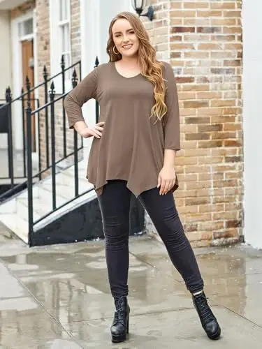 LARACE Plus Size Tops for Women Tunic Asymmetrical Dress Shirts 3/4 Sleeve V Neck Flowy Ladies Clothes for Leggings - 5