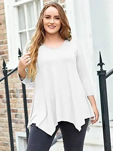LARACE Plus Size Tops for Women Tunic Asymmetrical Dress Shirts 3/4 Sleeve V Neck Flowy Ladies Clothes for Leggings - 8