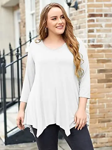 LARACE Plus Size Tops for Women Tunic Asymmetrical Dress Shirts 3/4 Sleeve V Neck Flowy Ladies Clothes for Leggings - 9