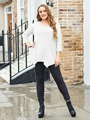 LARACE Plus Size Tops for Women Tunic Asymmetrical Dress Shirts 3/4 Sleeve V Neck Flowy Ladies Clothes for Leggings - 10