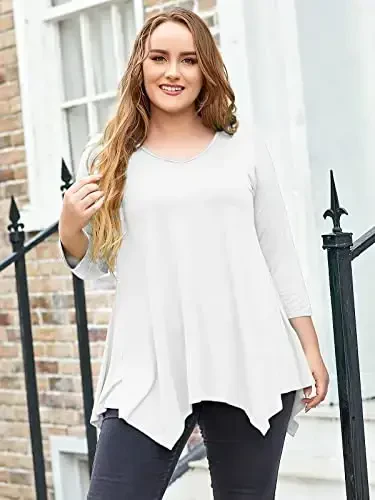 LARACE Plus Size Tops for Women Tunic Asymmetrical Dress Shirts 3/4 Sleeve V Neck Flowy Ladies Clothes for Leggings - 3