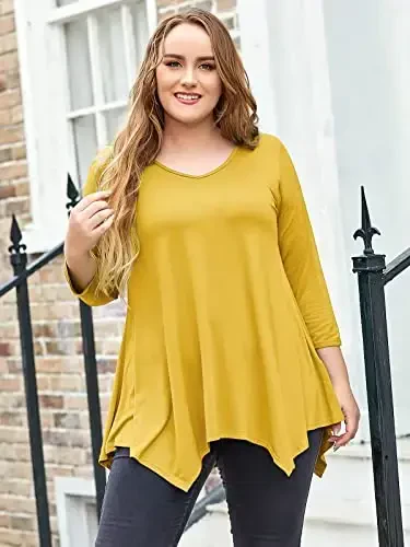 LARACE Plus Size Tops for Women Tunic Asymmetrical Dress Shirts 3/4 Sleeve V Neck Flowy Ladies Clothes for Leggings - 3