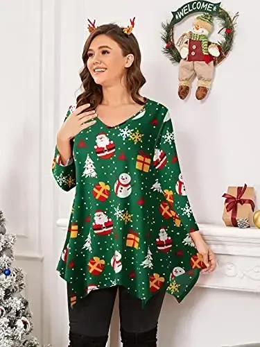 LARACE Plus Size Tops for Women Tunic Asymmetrical Dress Shirts 3/4 Sleeve V Neck Flowy Ladies Clothes for Leggings - 3