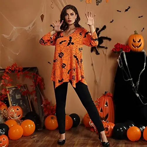 LARACE Plus Size Tops for Women Tunic Asymmetrical Dress Shirts 3/4 Sleeve V Neck Flowy Ladies Clothes for Leggings - 7