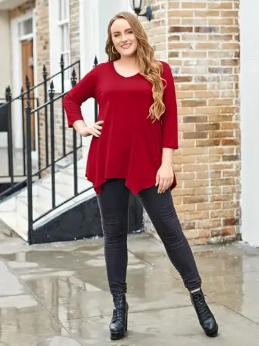 LARACE Plus Size Tops for Women Tunic Asymmetrical Dress Shirts 3/4 Sleeve V Neck Flowy Ladies Clothes for Leggings - LARACE (1)